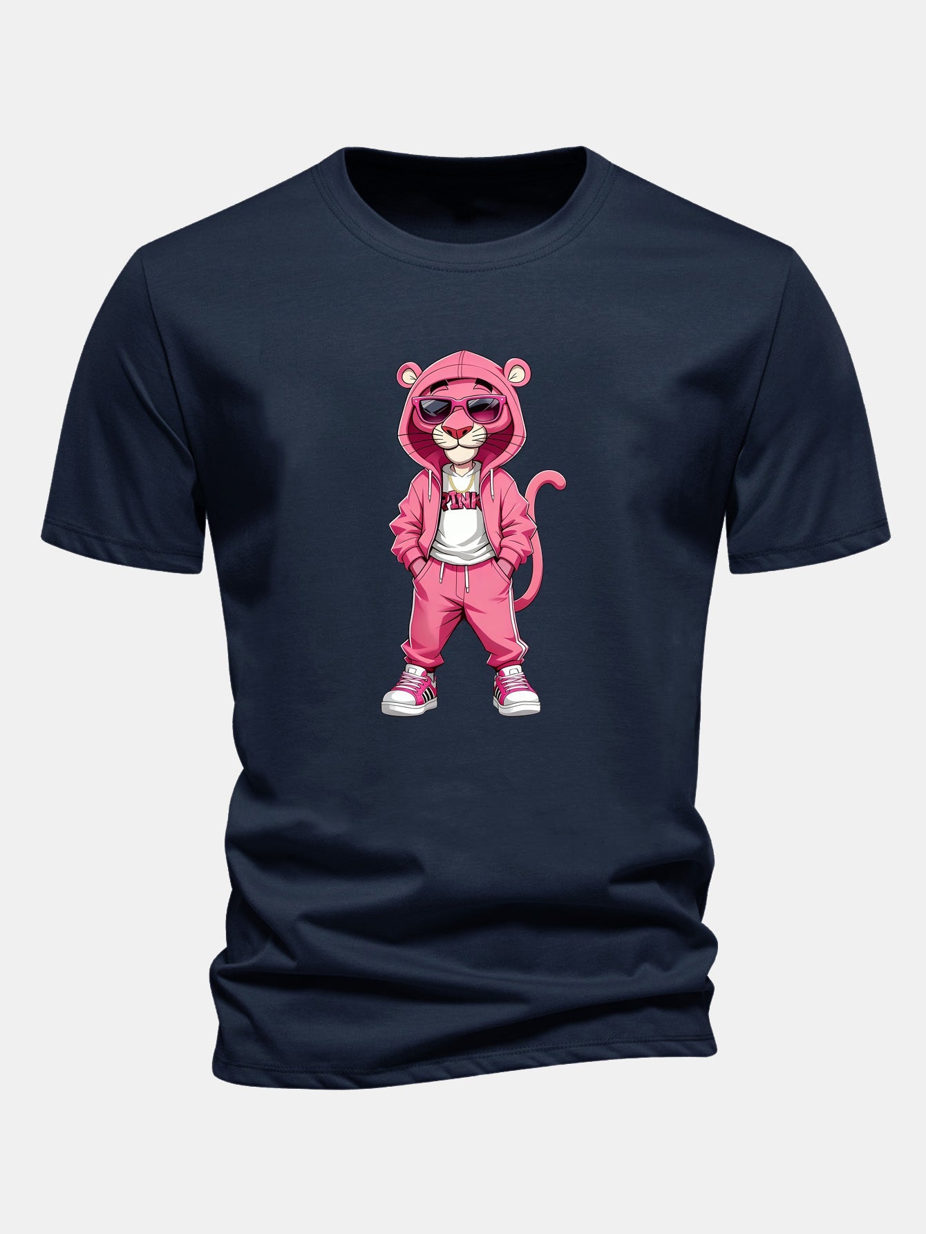 Regular Fit Street Fashion Pink Panther Print Cotton T-Shirt