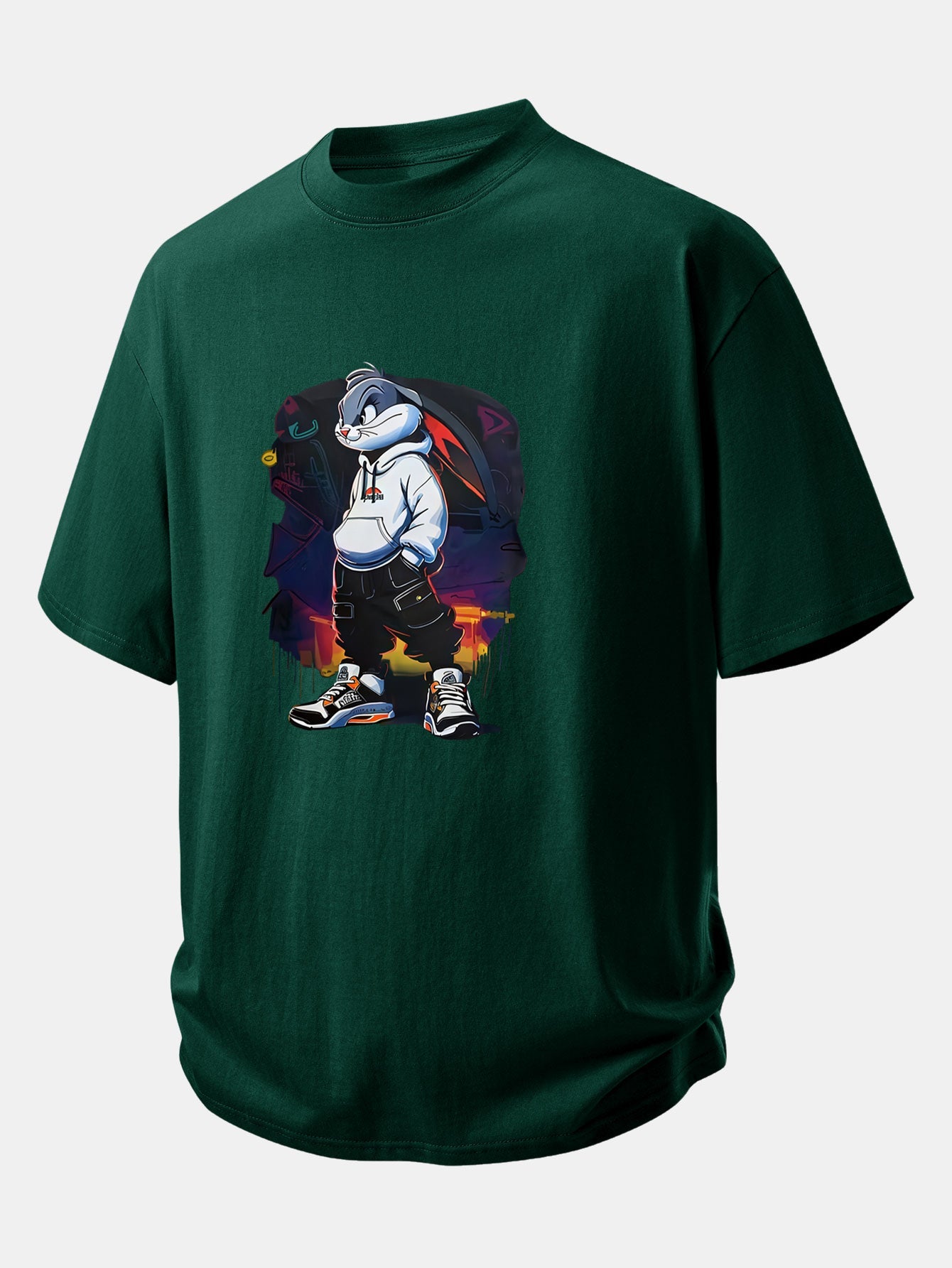 Relax Fit Cartoon Rabbit Print Cotton T-Shirt