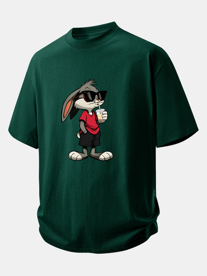 Relax Fit Cartoon Rabbit Print Cotton T-Shirt
