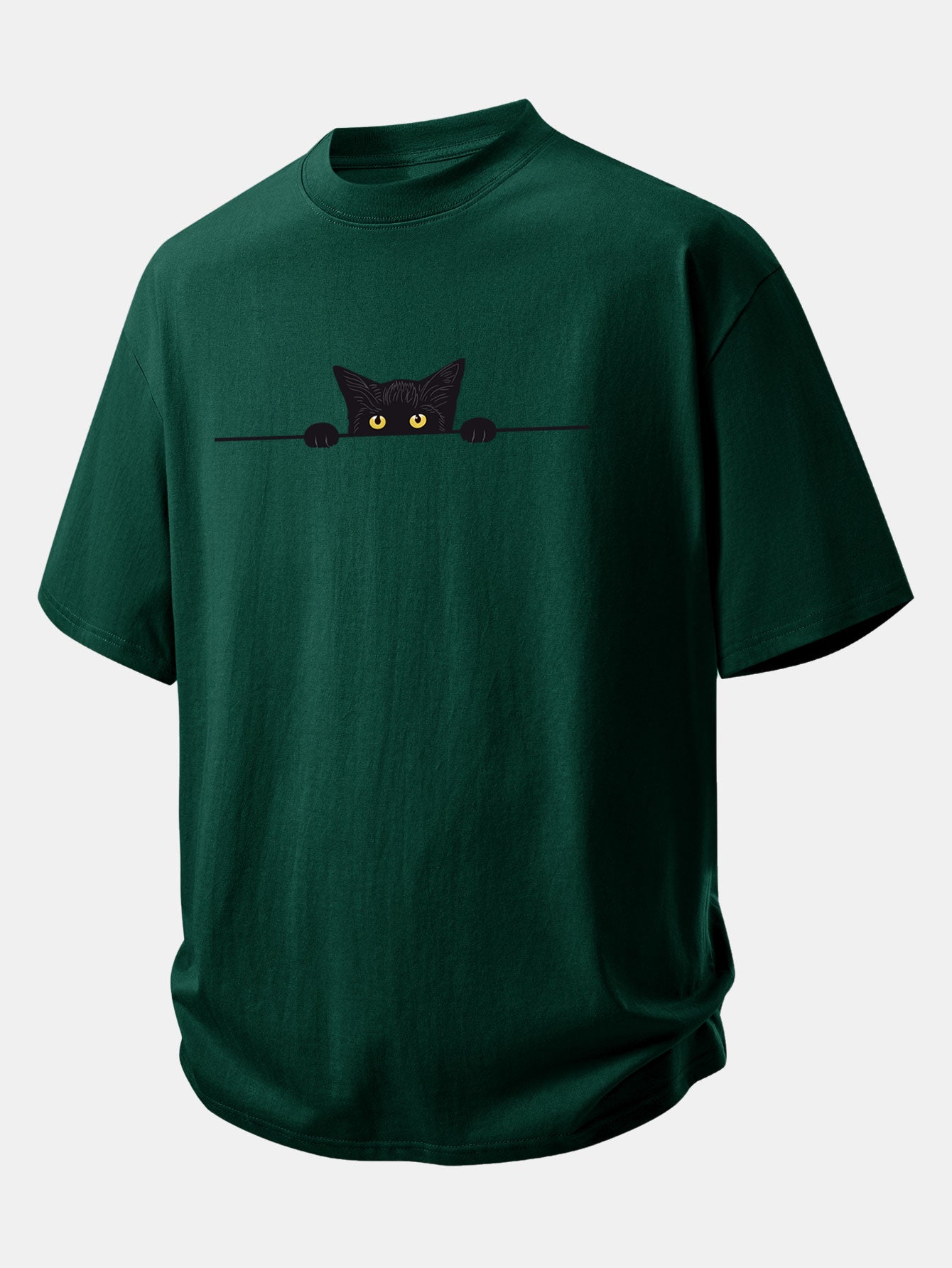 Relax Fit Black Cat Print Cotton T-Shirt
