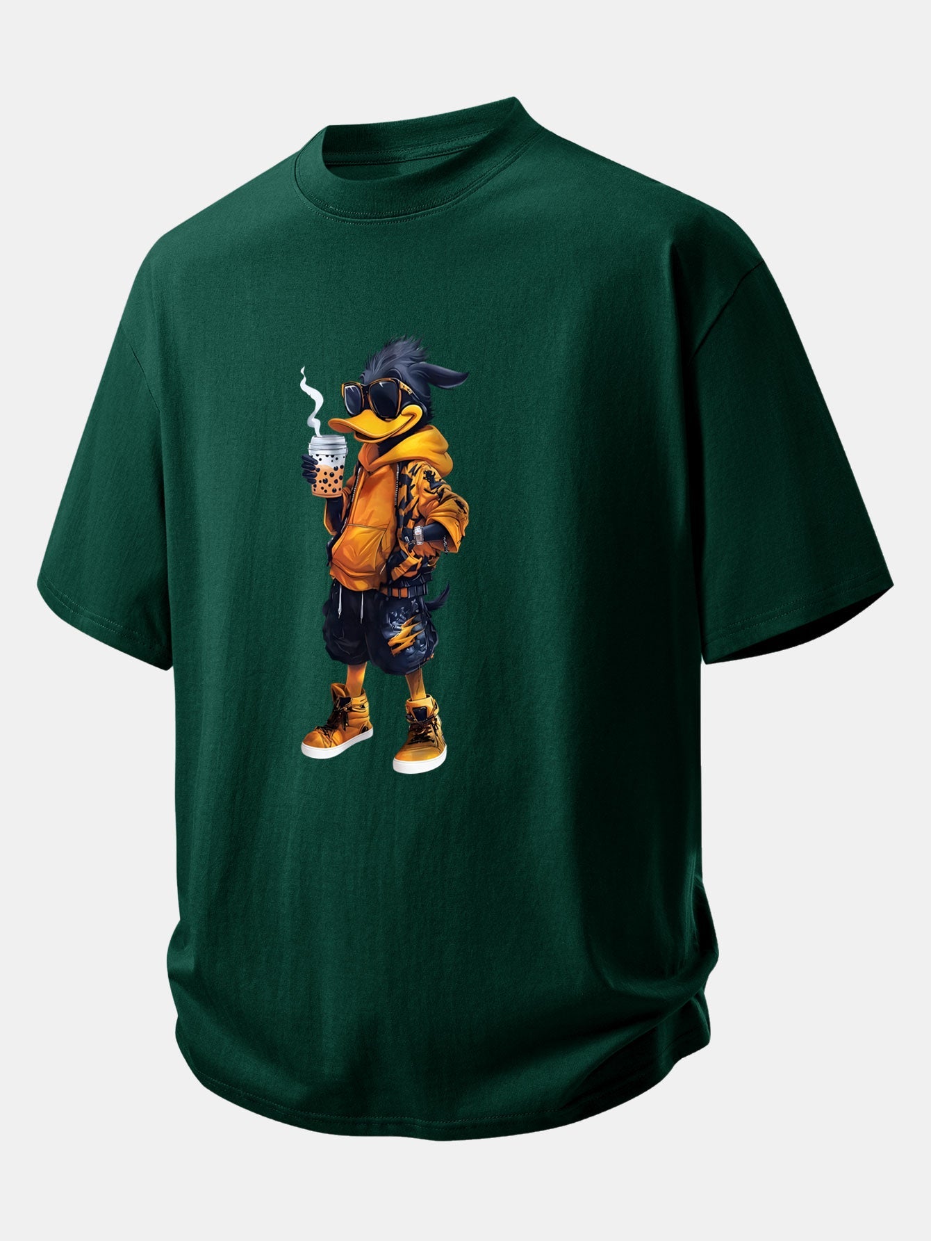 Relax Fit Cartoon Duck Print Cotton T-Shirt