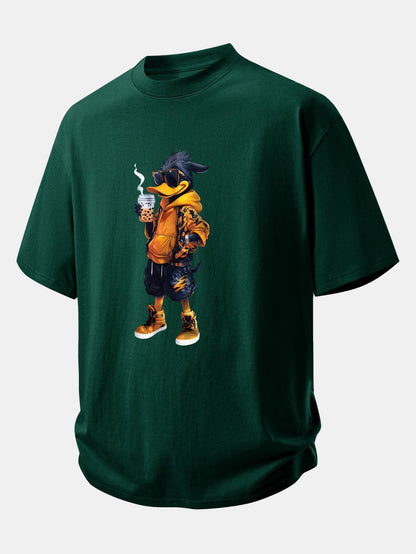 Relax Fit Cartoon Duck Print Cotton T-Shirt