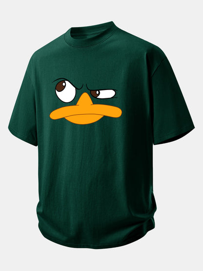 Relax Fit Emoji Duck Print Cotton T-Shirt