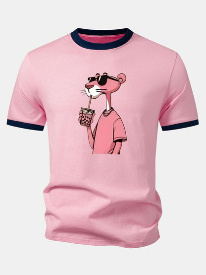 Pink Panther Print Contrast Ringer T-Shirt