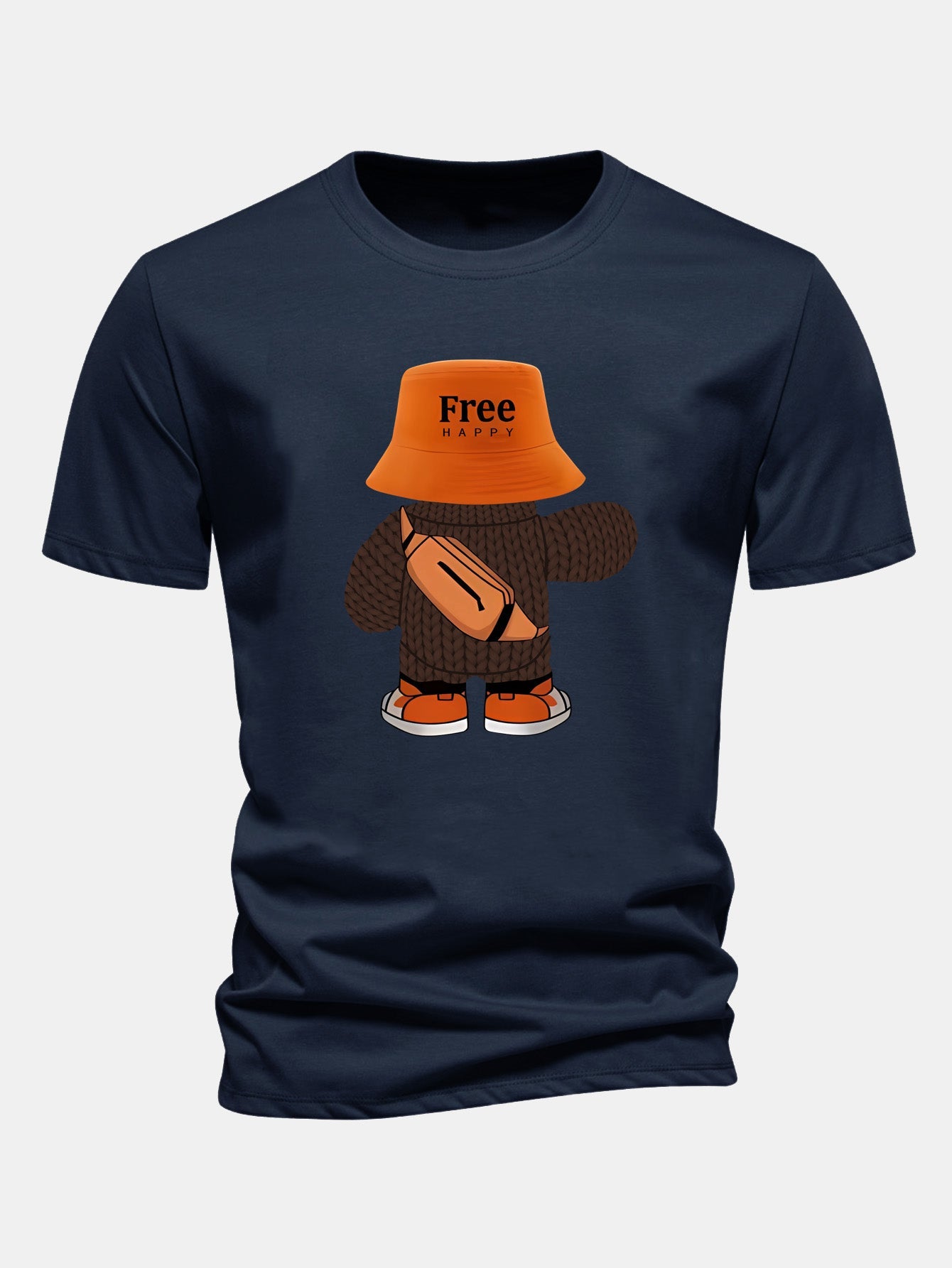 Regular Fit Yarn Bear Print Cotton T-Shirt