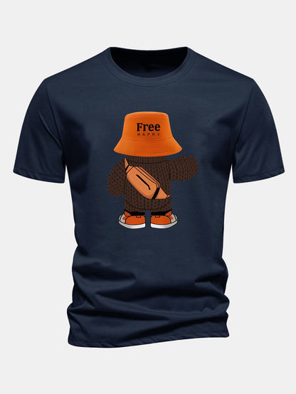 Regular Fit Yarn Bear Print Cotton T-Shirt
