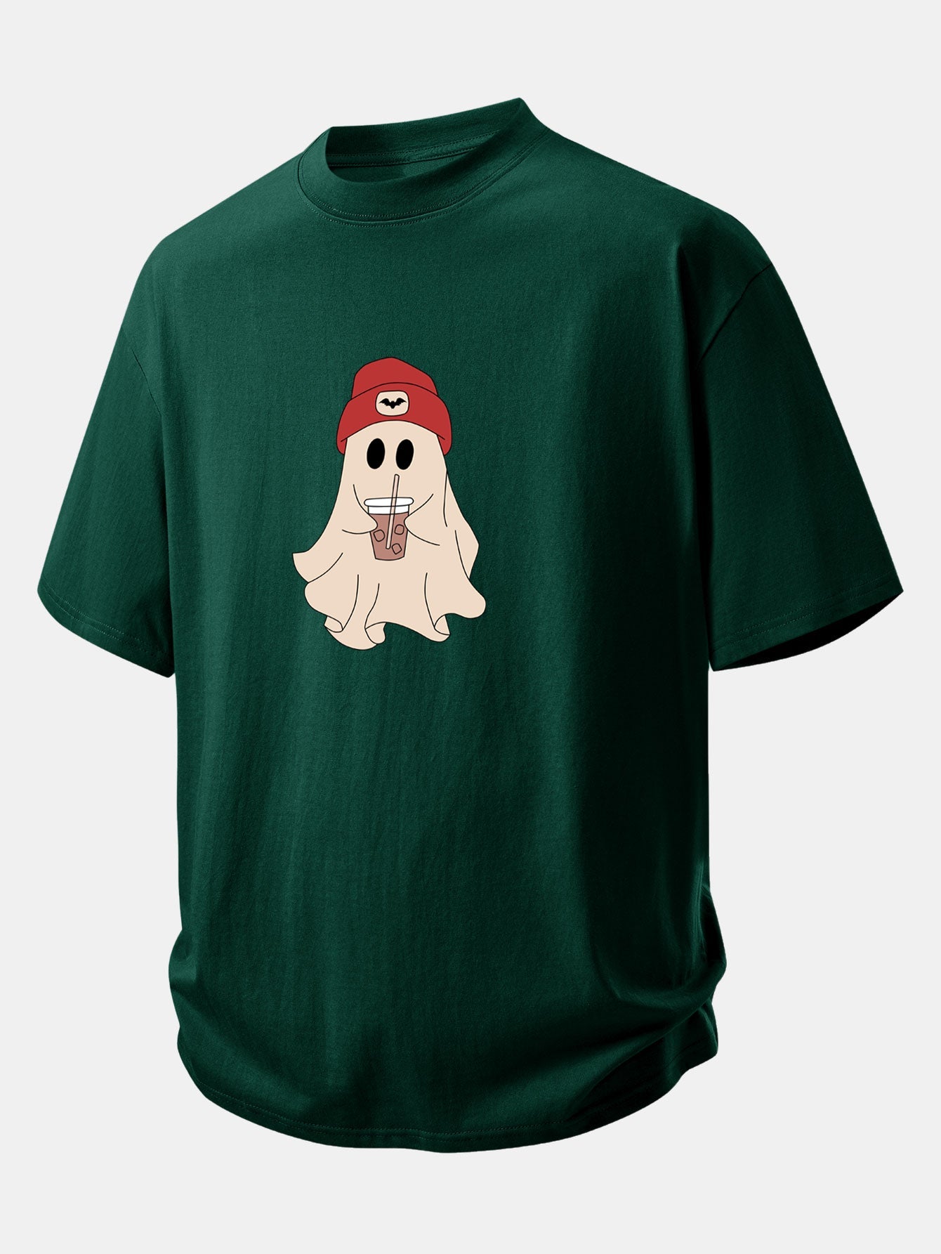 Relax Fit Red Hat Ghost Print Cotton T-Shirt