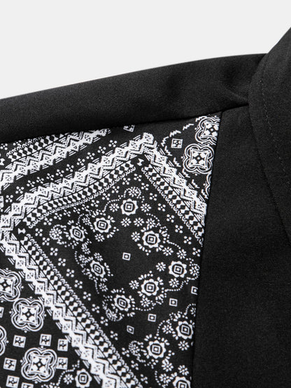Paisley Print Patchwork Button Up Shirt & Swim Shorts