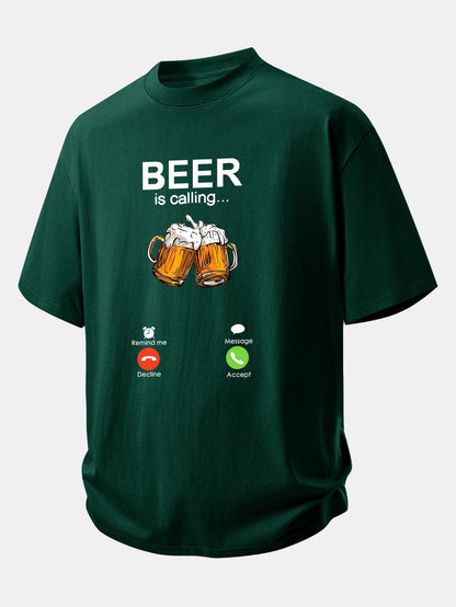 Relax Fit Beer Is Calling Print Cotton T-Shirt