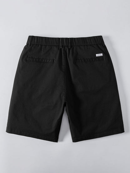 Contrast Trim Ribbed Johnny Collar Knit Polo & Elastic Waist Chino Shorts