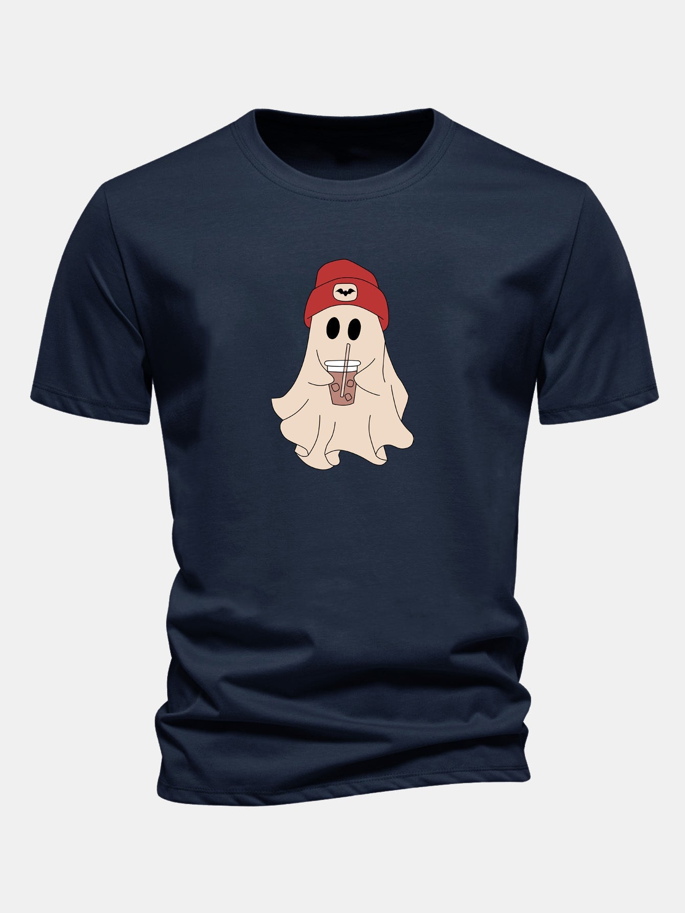Regular Fit Red Hat Ghost Print Cotton T-Shirt