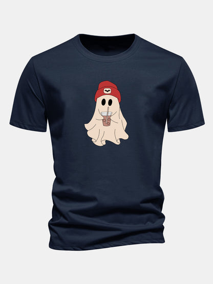 Regular Fit Red Hat Ghost Print Cotton T-Shirt