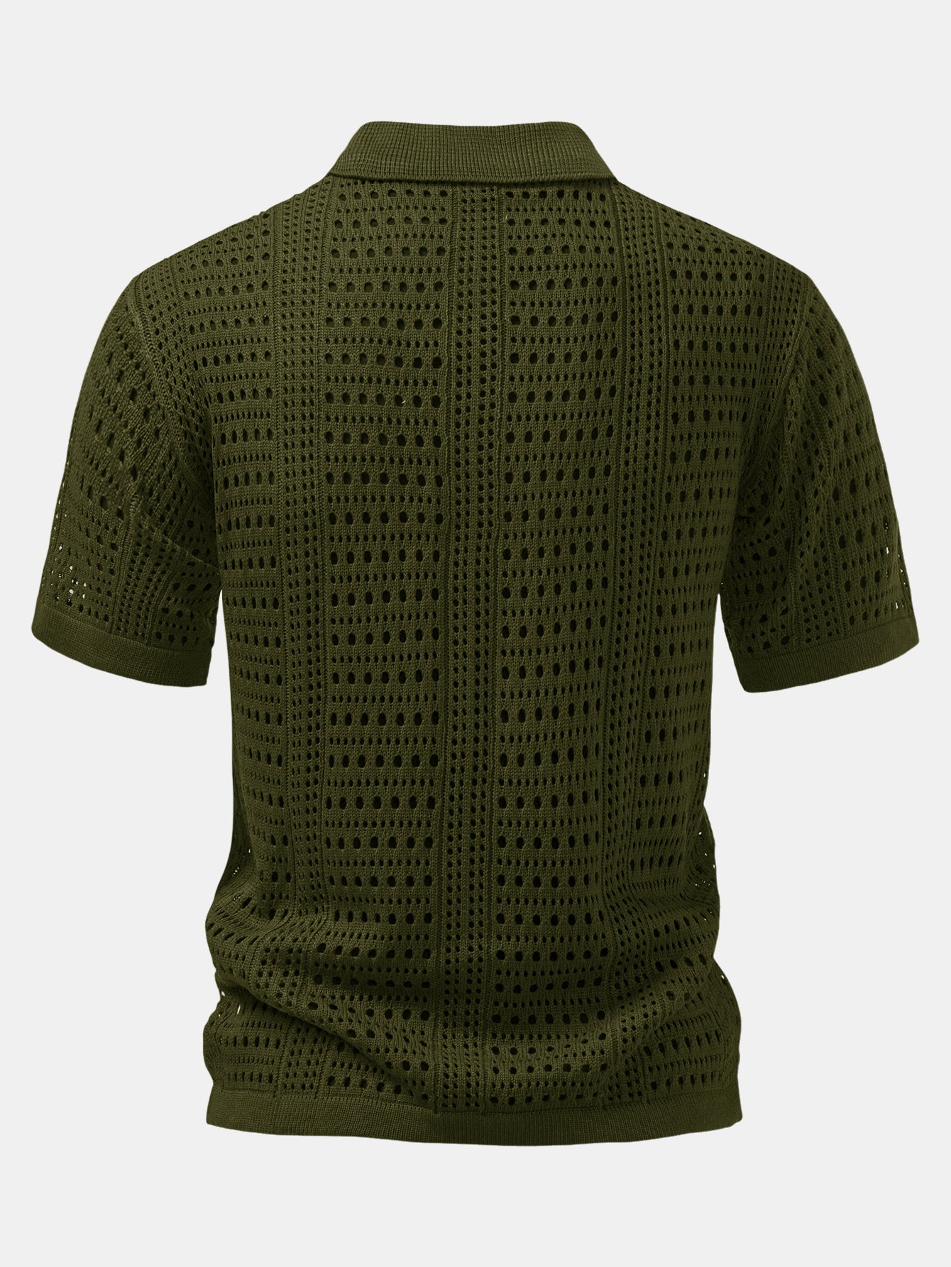 Crochet  V Neck Polo Shirt & Crinkle Textured Drawstring 5" Shorts