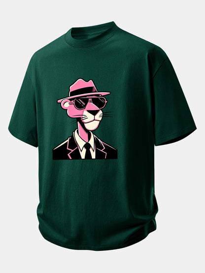 Relax Fit Pink Panther Gentleman Print Cotton T-Shirt