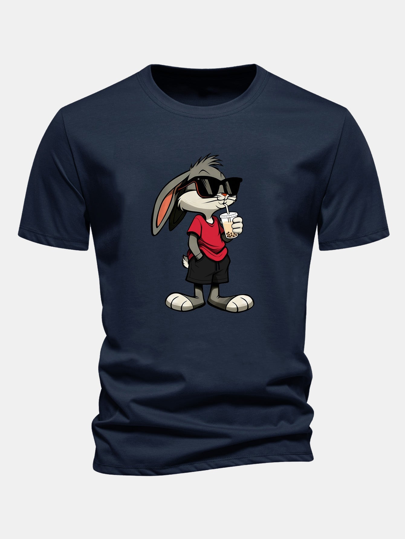 Regular Fit Cartoon Rabbit Print Cotton T-Shirt