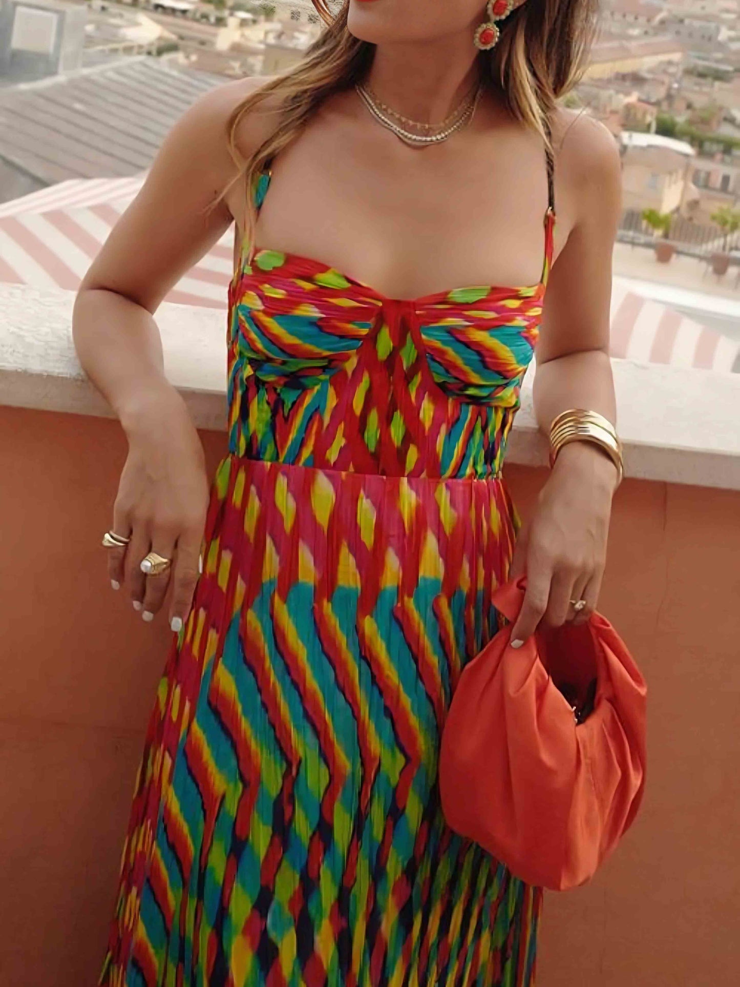 Painted Print A-Line Maxi Dress