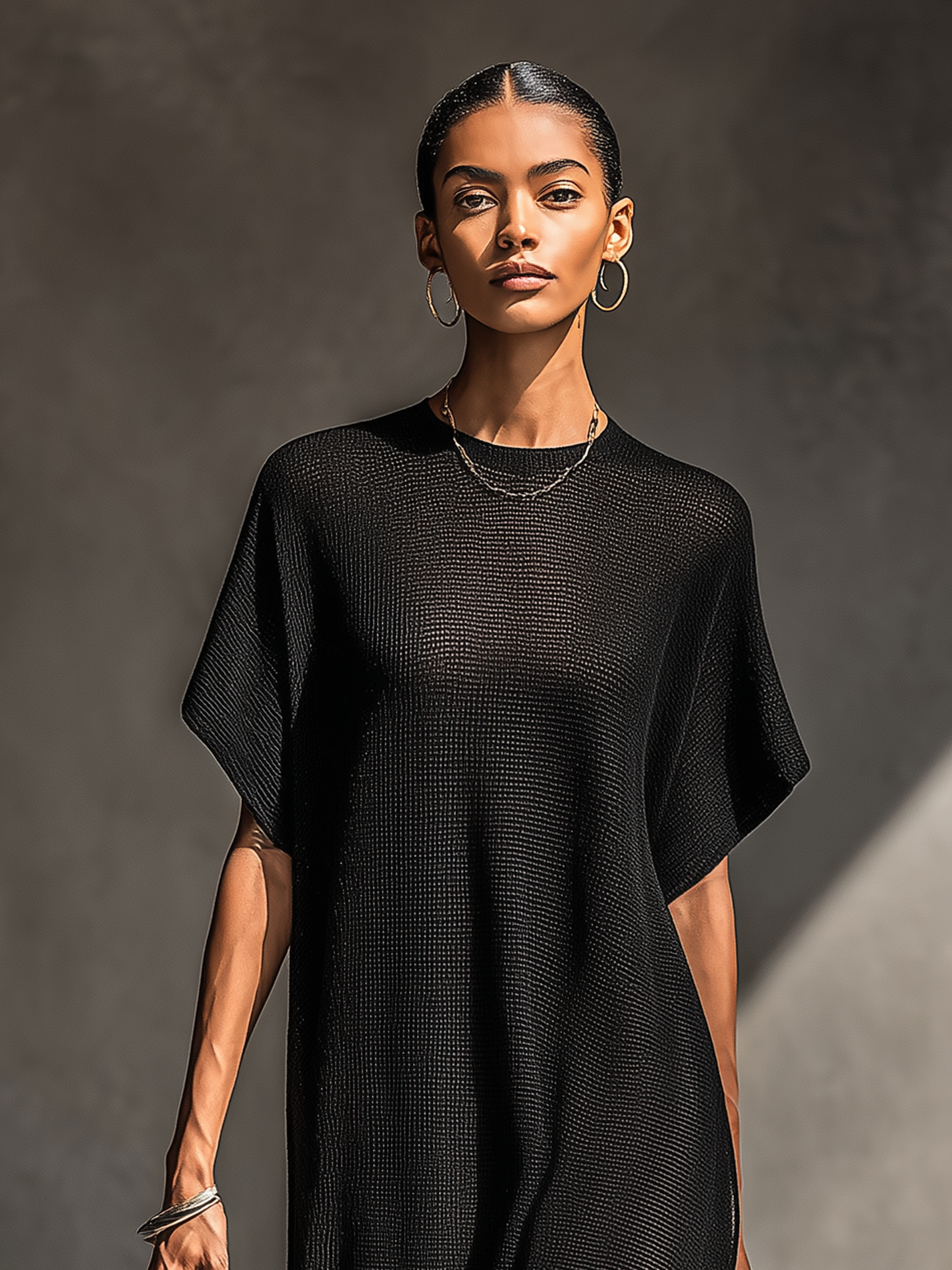 Sheer Knit Short Sleeve Maxi Dress
