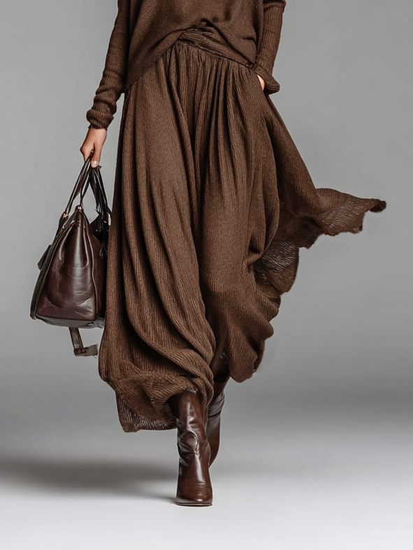Round Neck Knitted Sweater & Skirt Set
