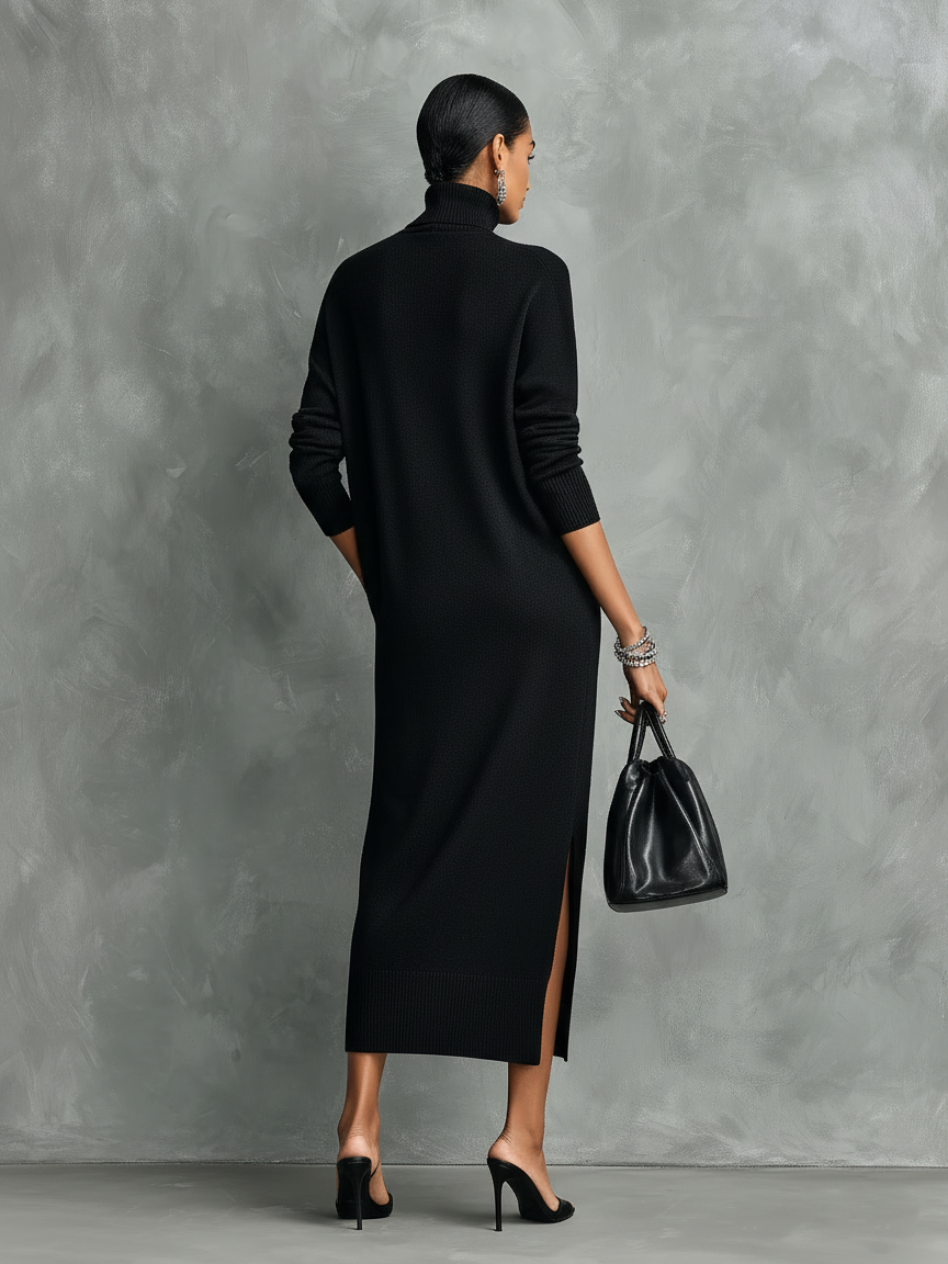 Knitted Turtleneck Loose Midi Dress