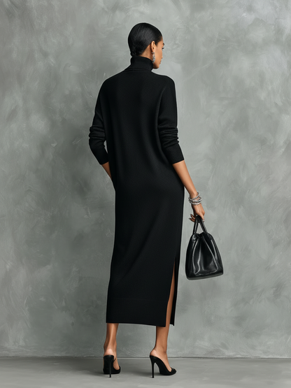 Knitted Turtleneck Loose Midi Dress