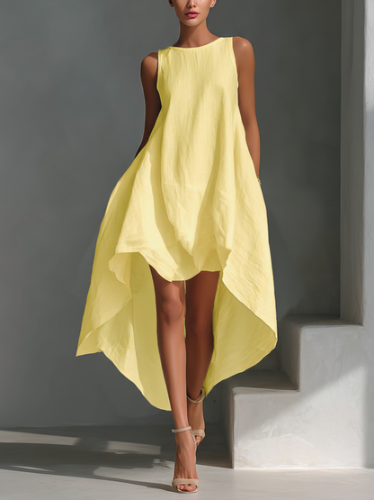Linen Sleeveless Asymmetric Hem Midi Dress