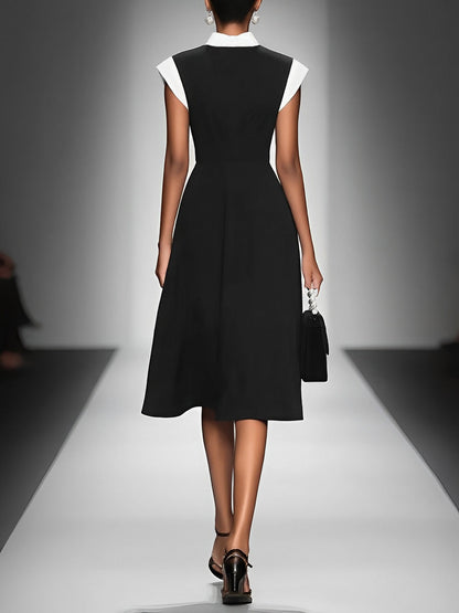 Colour Block Square Neck Cap Sleeve Midi Dress