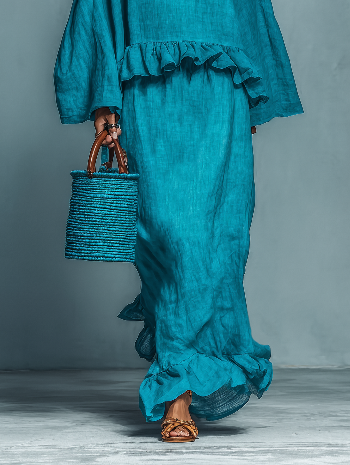Linen Blend Blouse & Straight Skirt Set