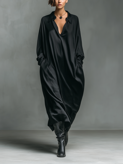 Glossy Satin Long Sleeve Maxi Dress