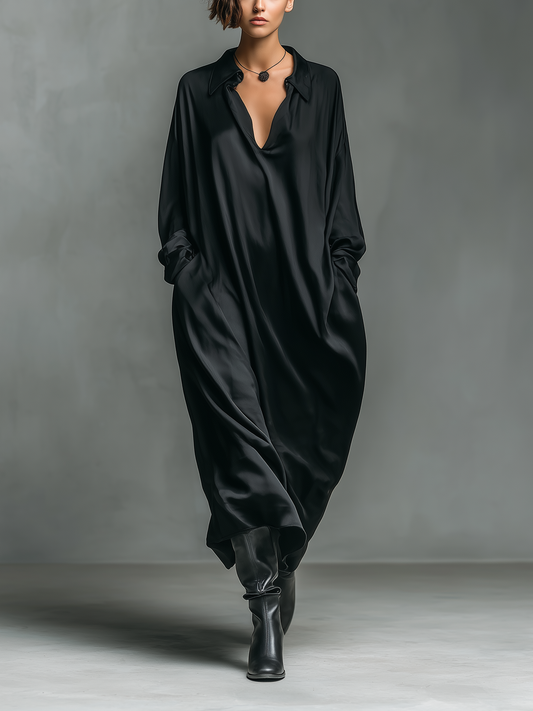 Glossy Satin Long Sleeve Maxi Dress
