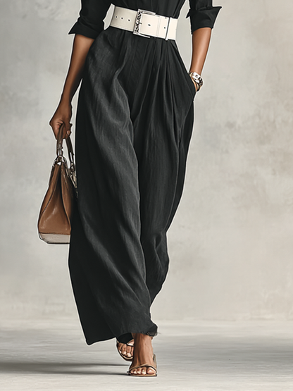 Lapel Single-Breasted Long Sleeve Belted Jumpsuit
