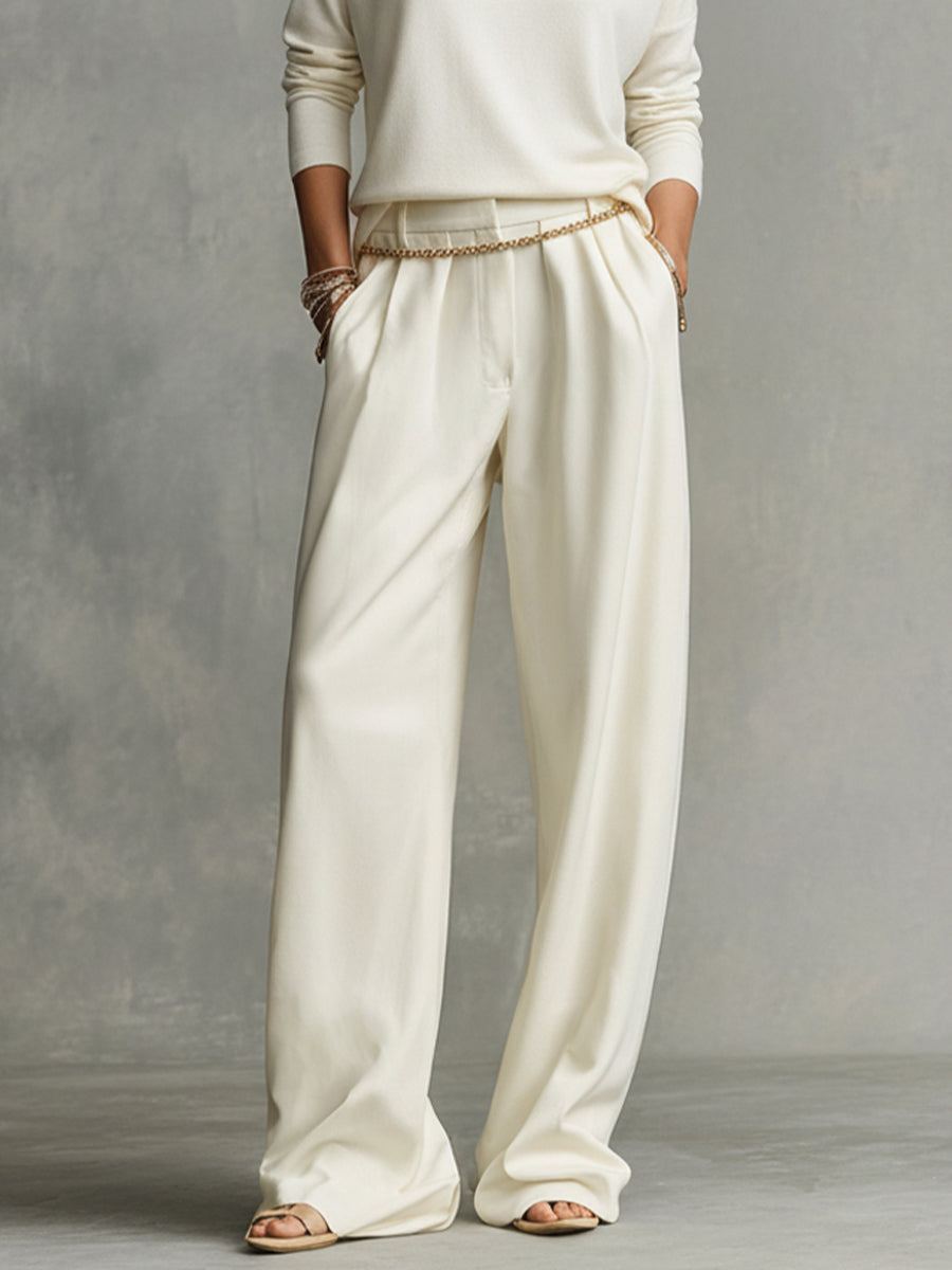 Women’s Cream Knit Top & Wide-Leg Pants Set