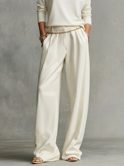 Women’s Cream Knit Top & Wide-Leg Pants Set