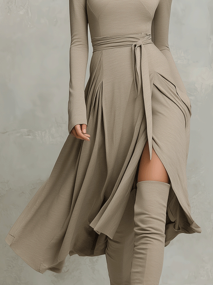 Long Sleeve Knit Blend Fitted Midi Dress