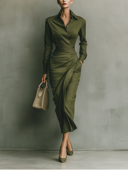 Army Green Cotton Blend Maxi Dress