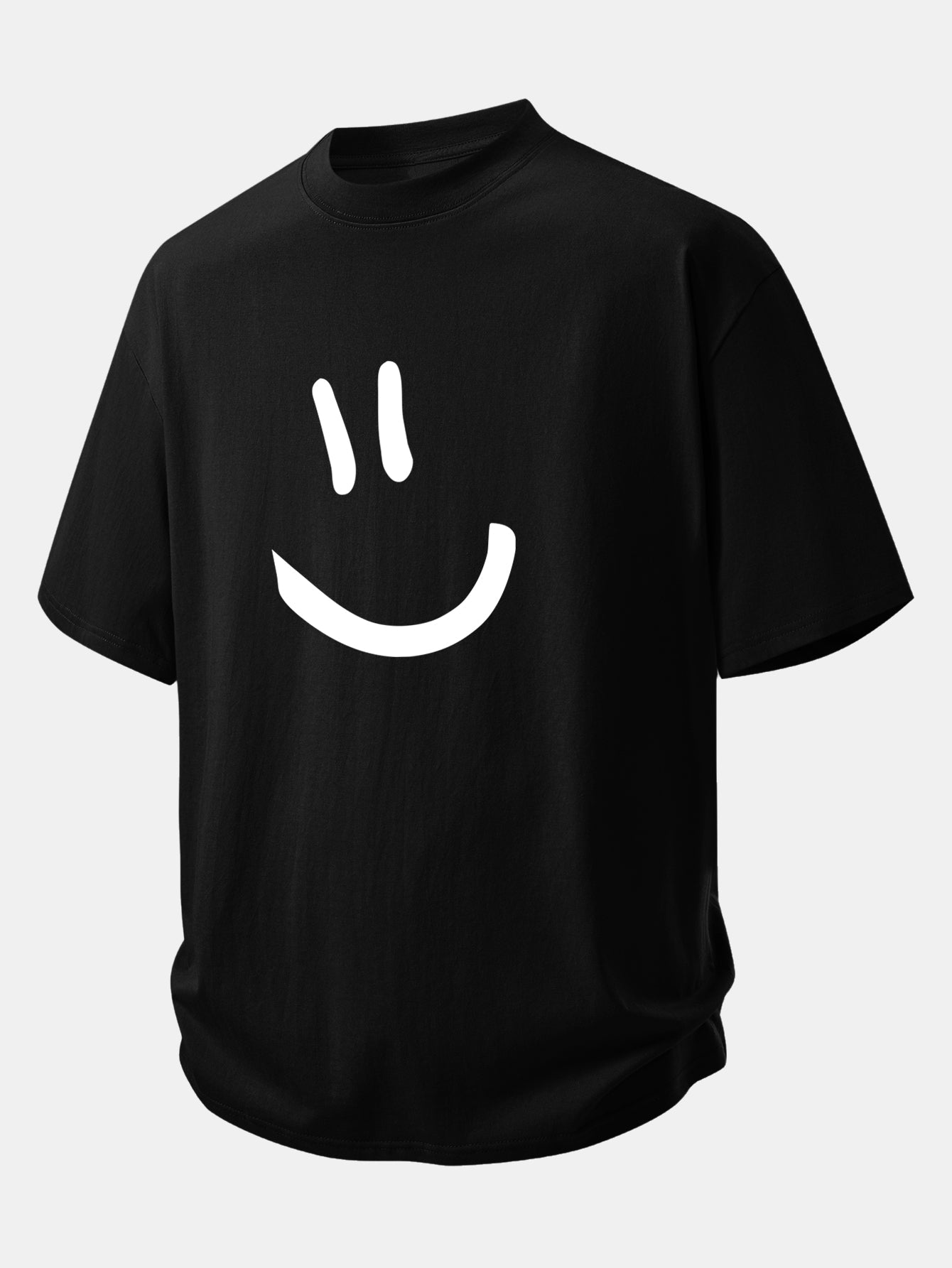 Relax Fit Smiley Face Print Cotton T-Shirt & Cotton Drawstring 7" Shorts