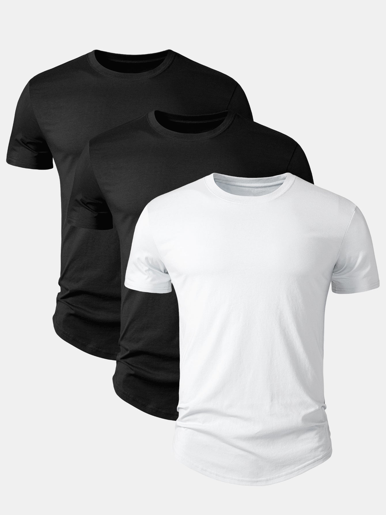 3 Pieces Basic Cotton Arc Hem T-Shirts