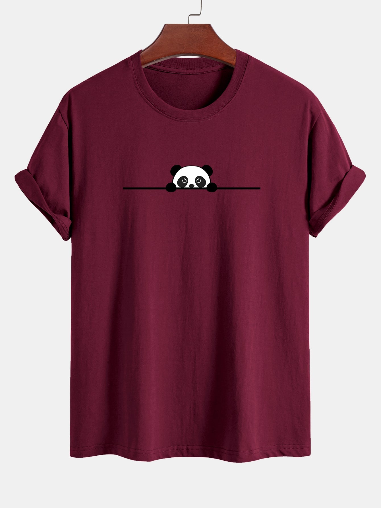 Regular Fit Peeking Panda Print Cotton T-Shirt