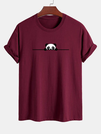 Regular Fit Peeking Panda Print Cotton T-Shirt