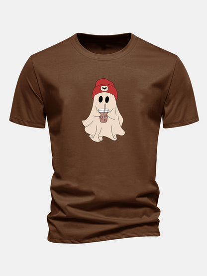 Regular Fit Red Hat Ghost Print Cotton T-Shirt