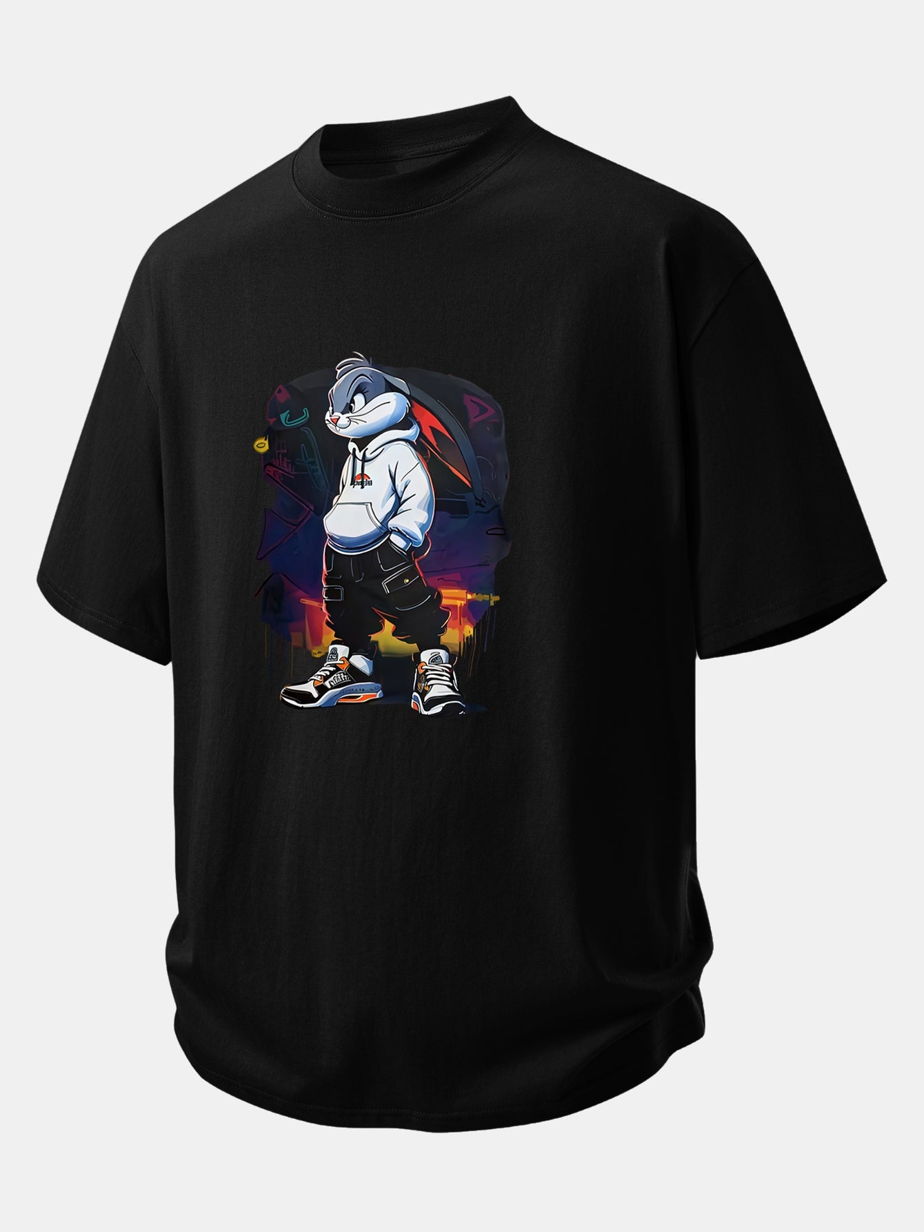 Relax Fit Cartoon Rabbit Print Cotton T-Shirt