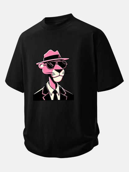 Relax Fit Pink Panther Gentleman Print Cotton T-Shirt