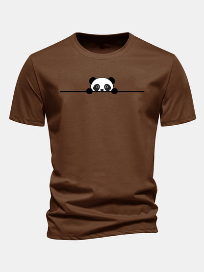 Regular Fit Peeking Panda Print Cotton T-Shirt