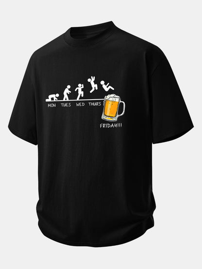 Relax Fit Beer Weekly Plan Print Cotton T-Shirt