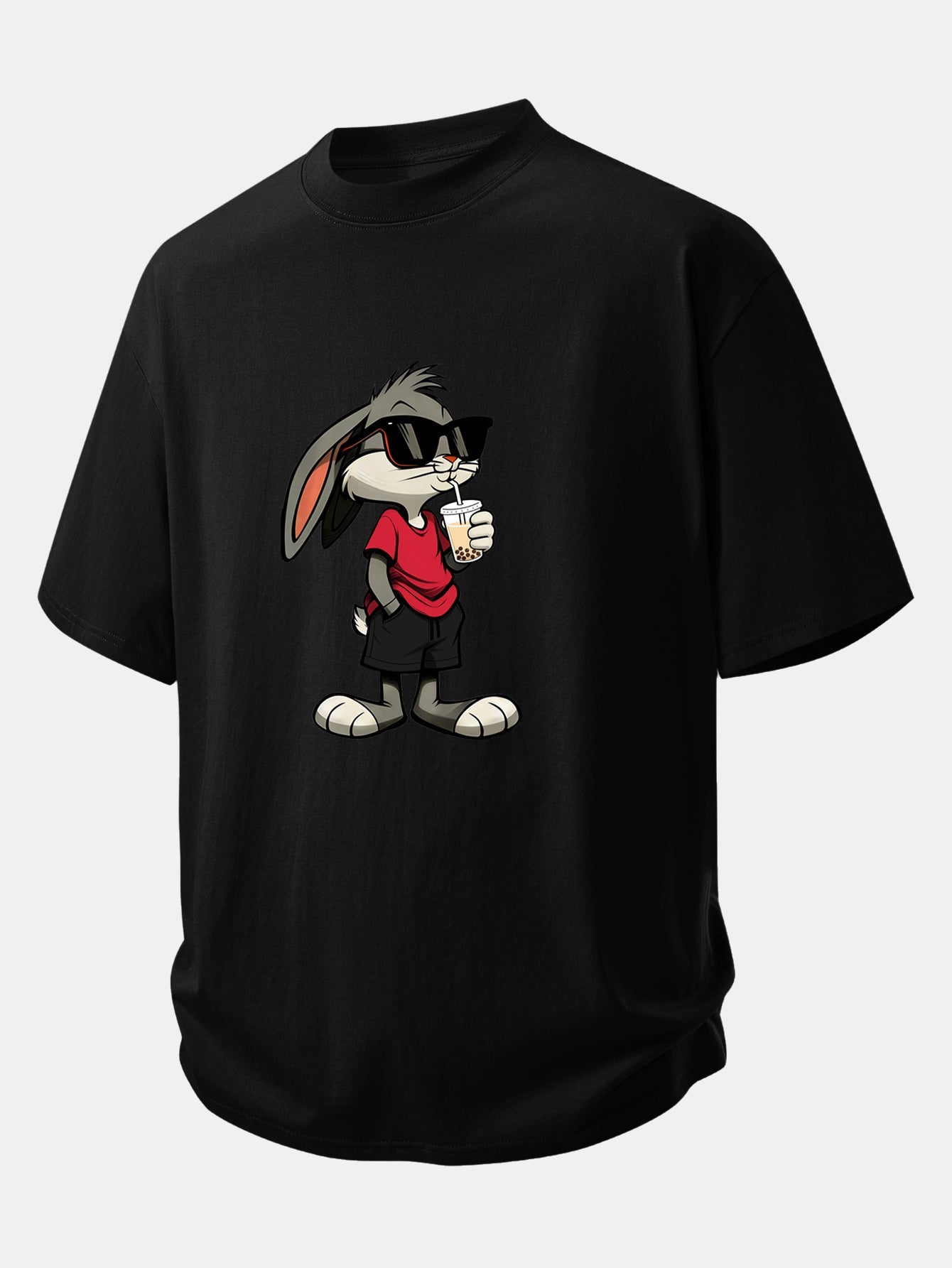 Relax Fit Cartoon Rabbit Print Cotton T-Shirt