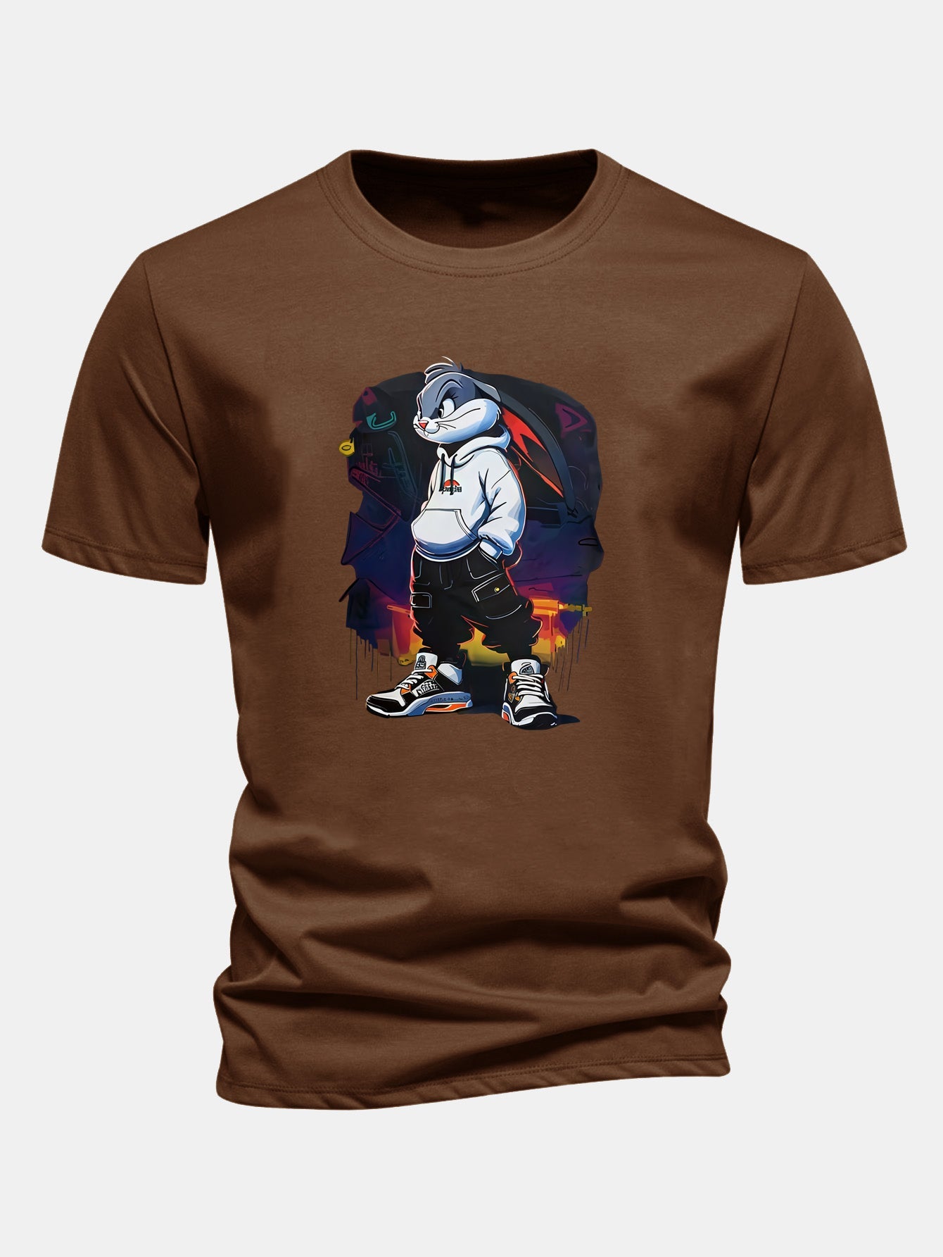 Regular Fit Cartoon Rabbit Print Cotton T-Shirt