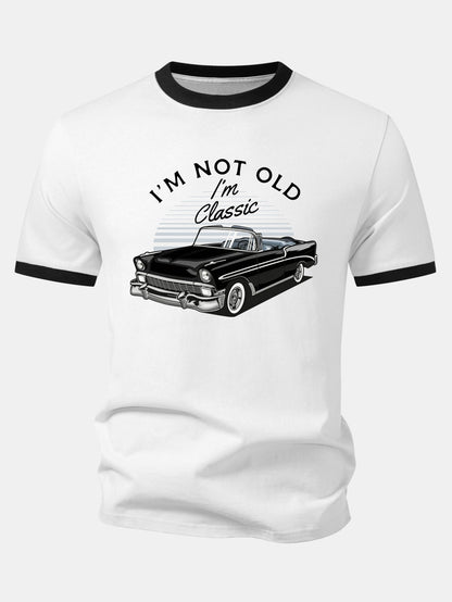 Vintage Car Print Contrast Ringer T-Shirt