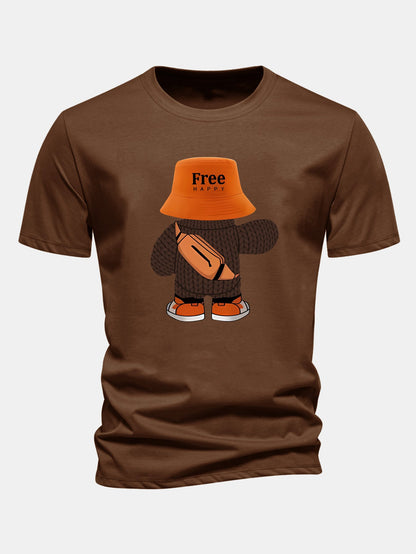 Regular Fit Yarn Bear Print Cotton T-Shirt