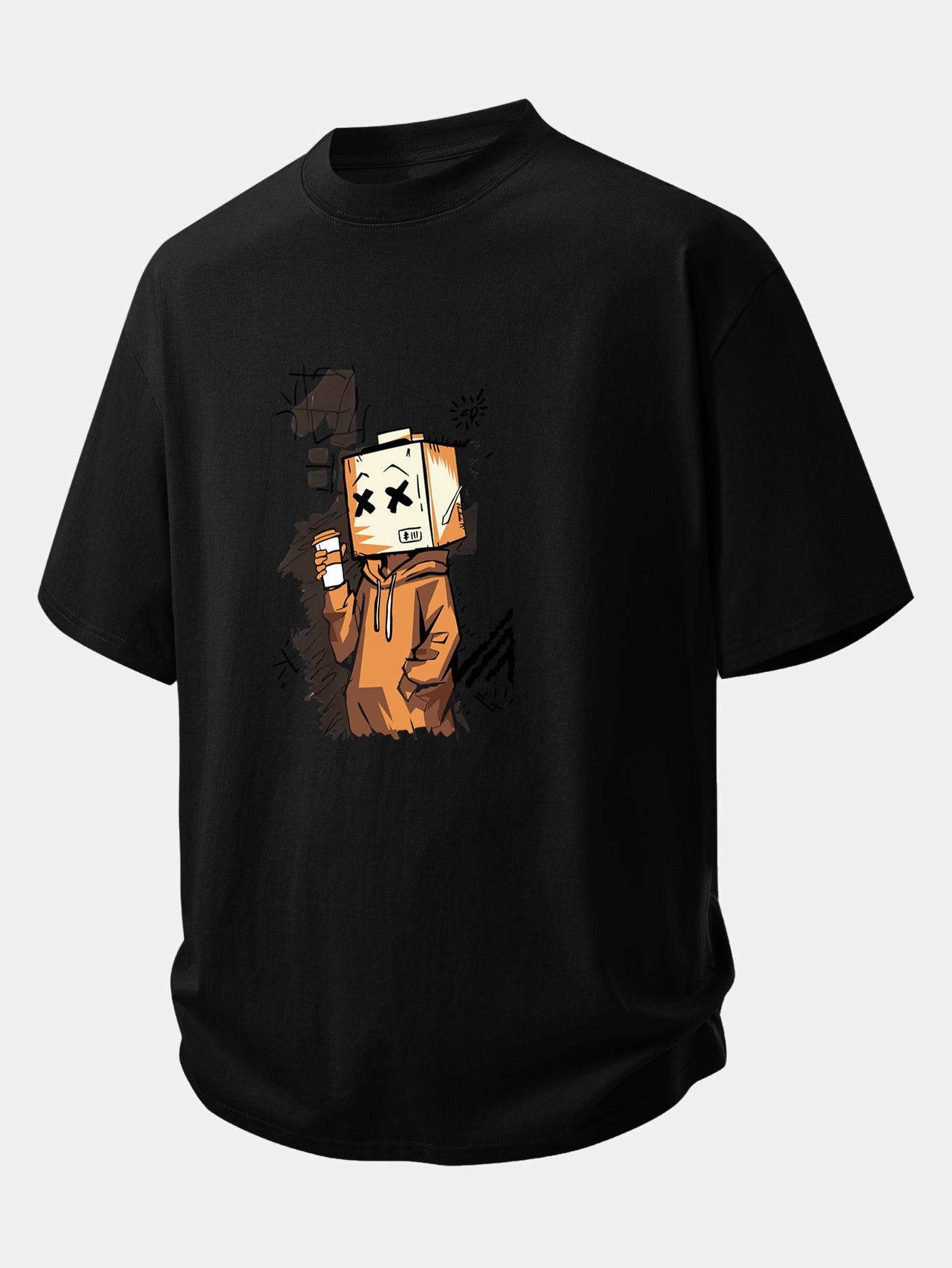 Relax Fit Cartoon Box Head Print Cotton T-Shirt