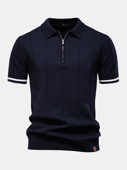 Contrast Trim Zipper Knit Polo Shirt & Elastic Waist Chino Shorts