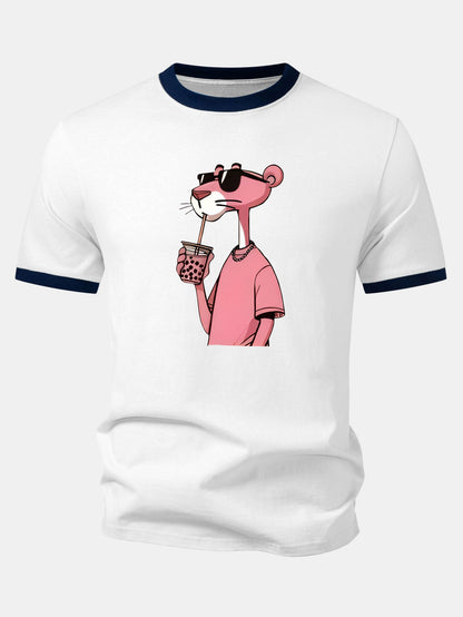Pink Panther Print Contrast Ringer T-Shirt